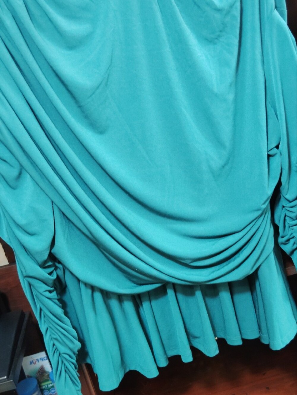 Eloquii Teal Ruched Peplum Long-Sleeve Top - Picture 3 of 6